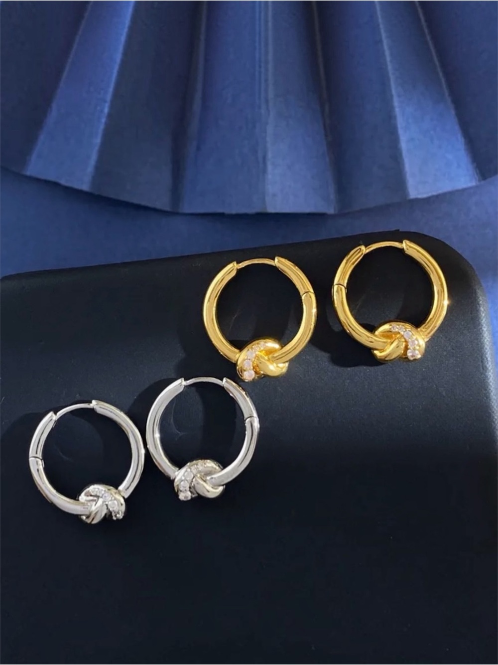 Knot Hoop CZ Earring NWT 18KT Gold Plated Brass
